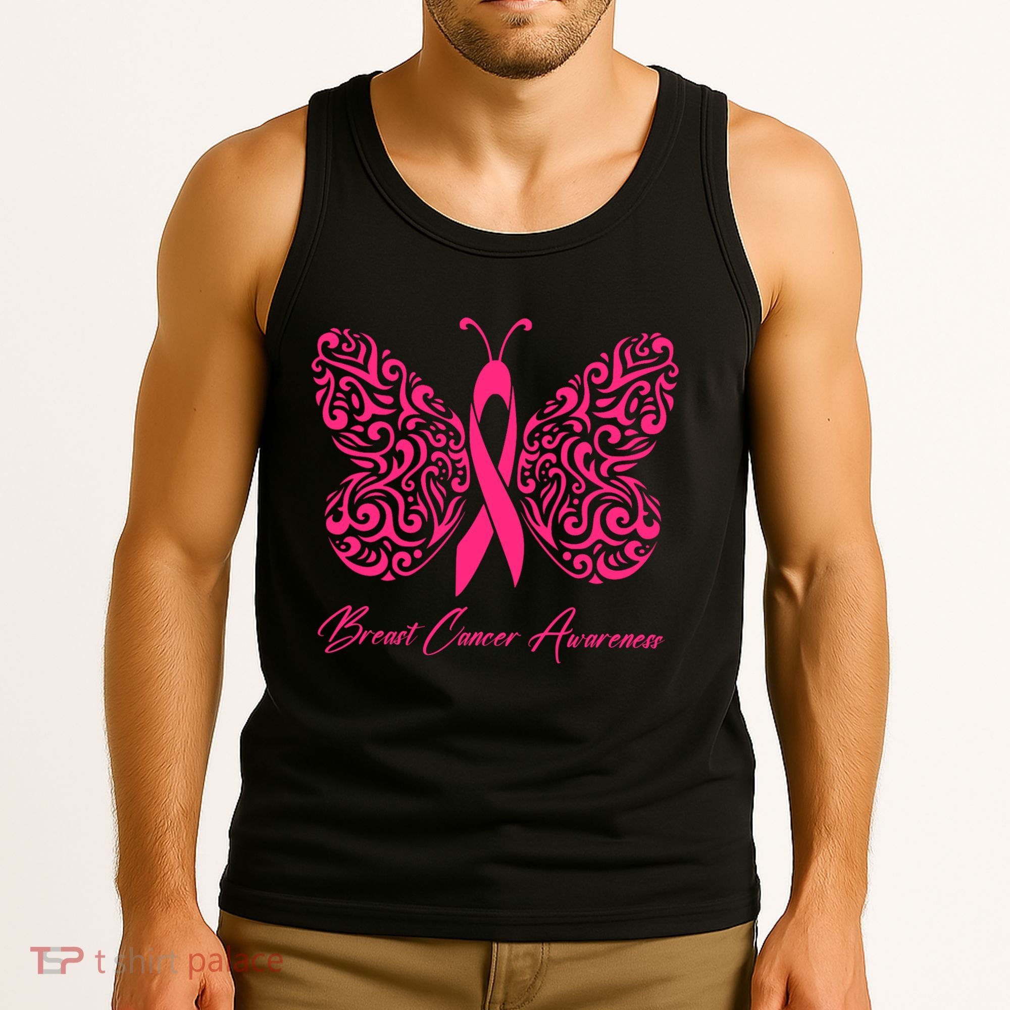 Breast Cancer Awareness Pink Butterfly Ribbon Tank Top