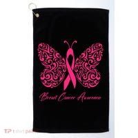 Breast Cancer Awareness Pink Butterfly Ribbon Golf Towel thumb 0