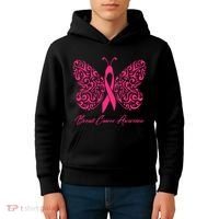 Breast Cancer Awareness Pink Butterfly Ribbon Kids Hoodie thumb 4