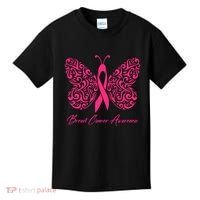Breast Cancer Awareness Pink Butterfly Ribbon Kids T-Shirt thumb 0