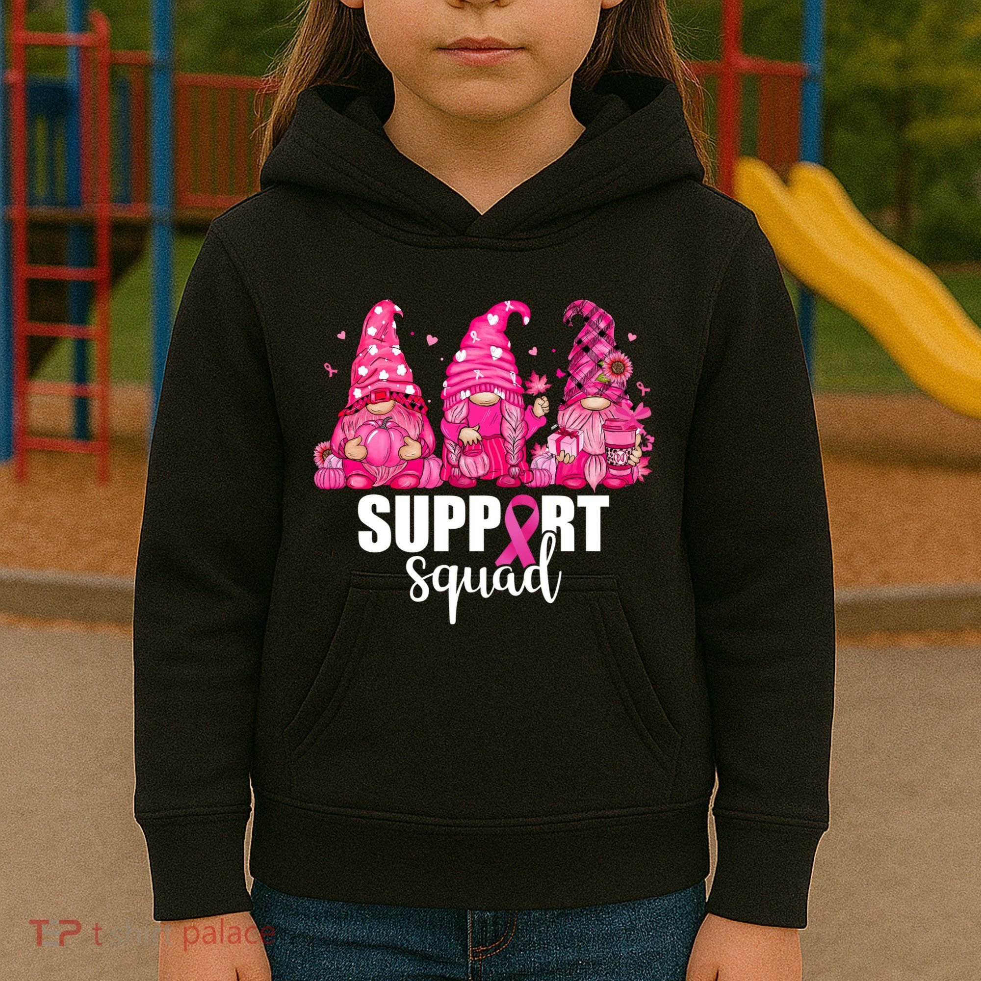 Breast Cancer Awareness Gnomes Support Squad Kids Hoodie