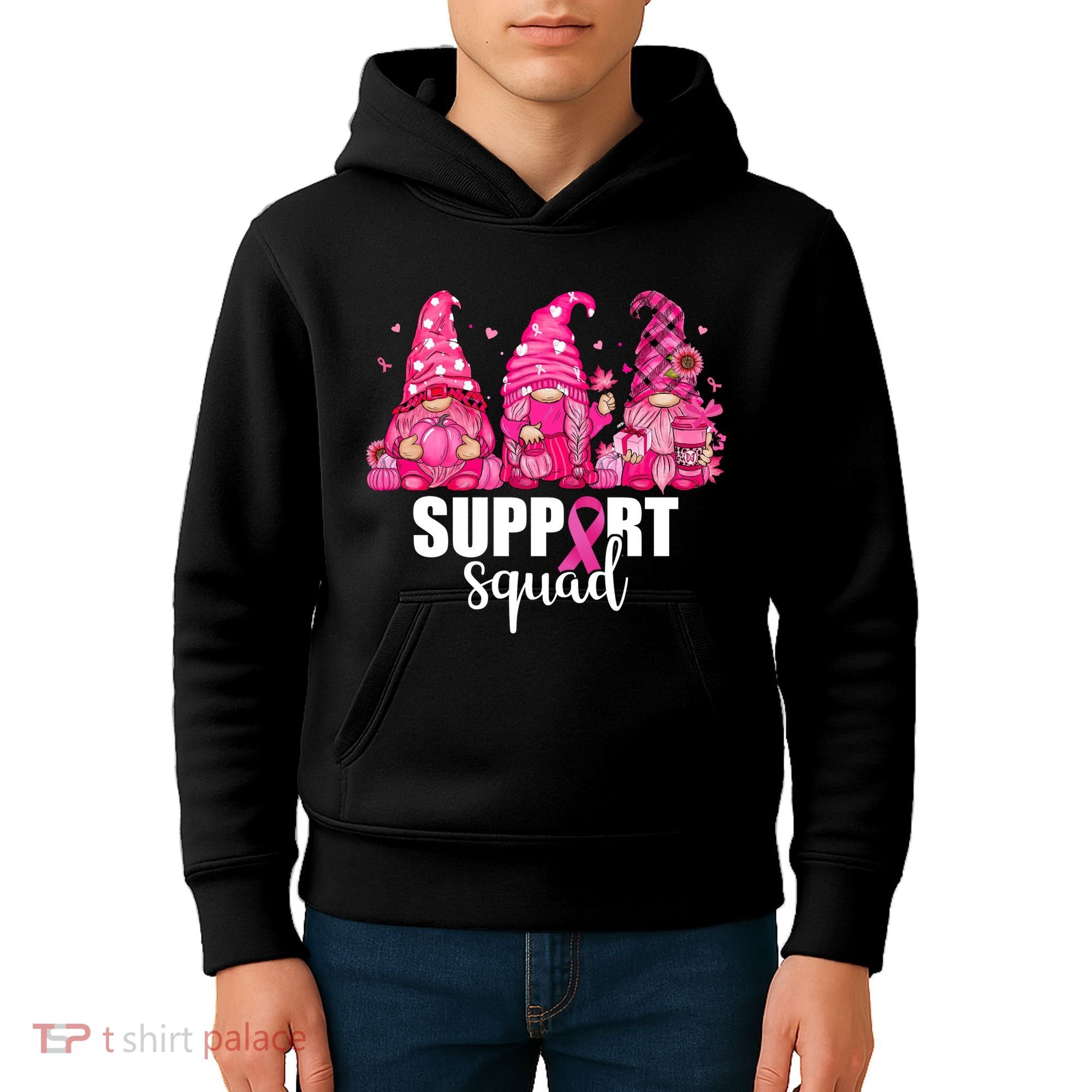 Breast Cancer Awareness Gnomes Support Squad Kids Hoodie