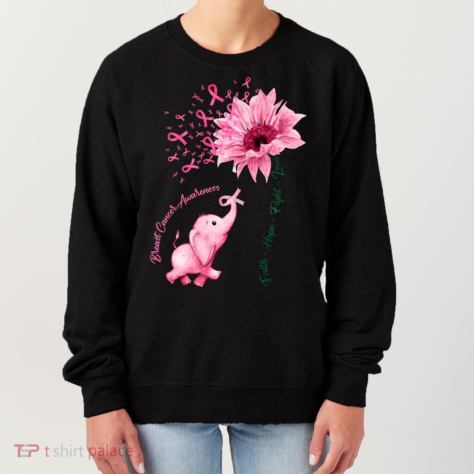 Breast Cancer Awareness Sunflower Elephant Pink Ribbon Women's Sweatshirt