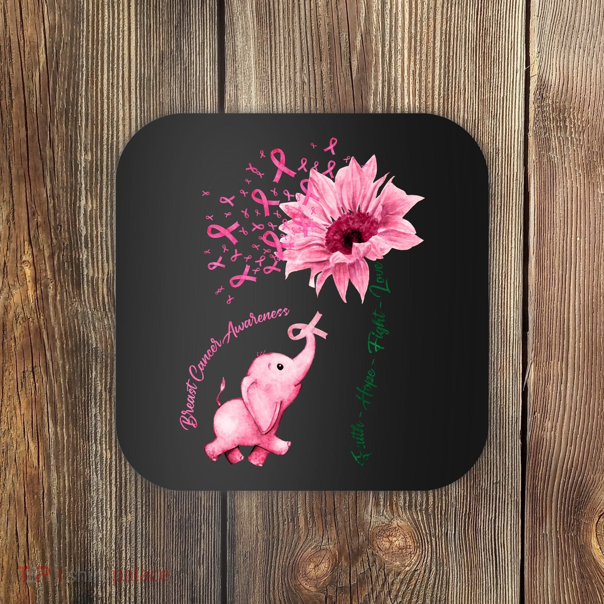 Breast Cancer Awareness Sunflower Elephant Pink Ribbon Coaster