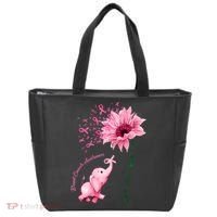 Breast Cancer Awareness Sunflower Elephant Pink Ribbon Tote Bag thumb 0