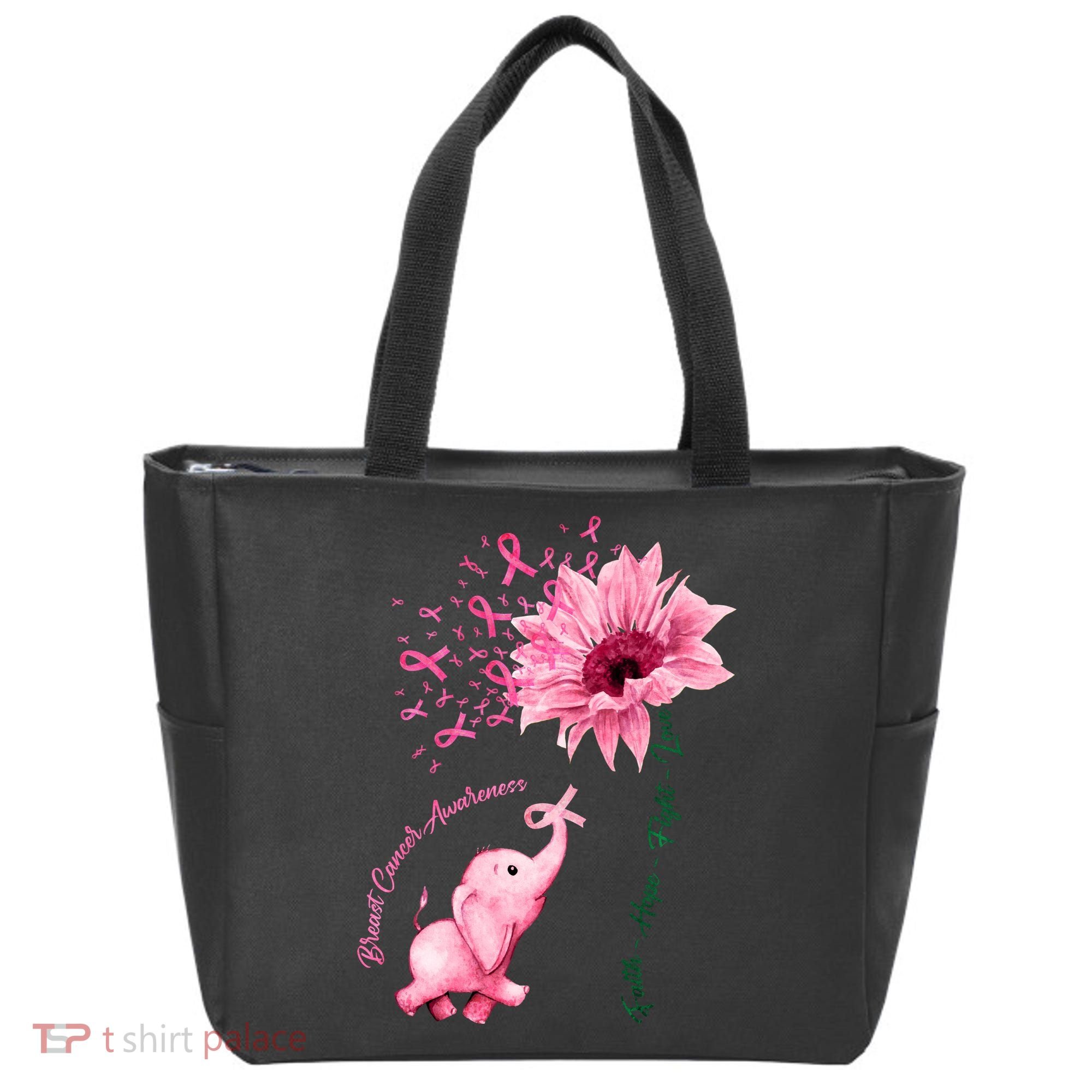 Breast Cancer Awareness Sunflower Elephant Pink Ribbon Tote Bag