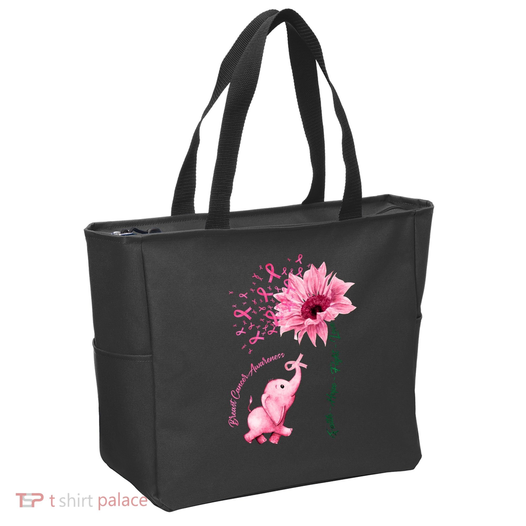 Breast Cancer Awareness Sunflower Elephant Pink Ribbon Tote Bag