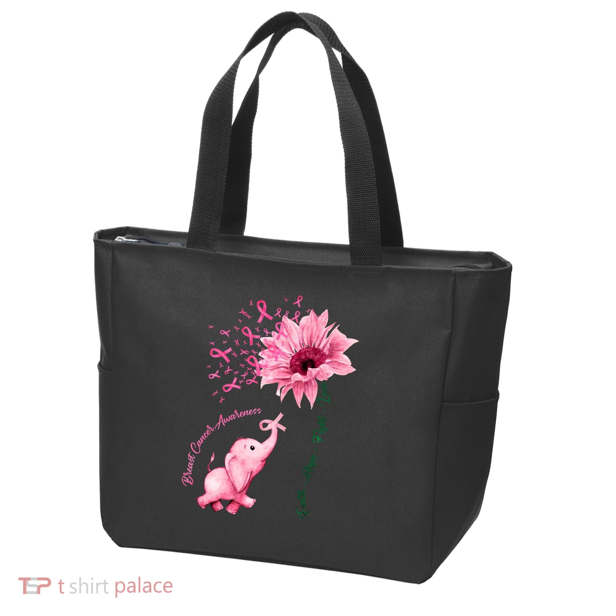 Breast Cancer Awareness Sunflower Elephant Pink Ribbon Tote Bag