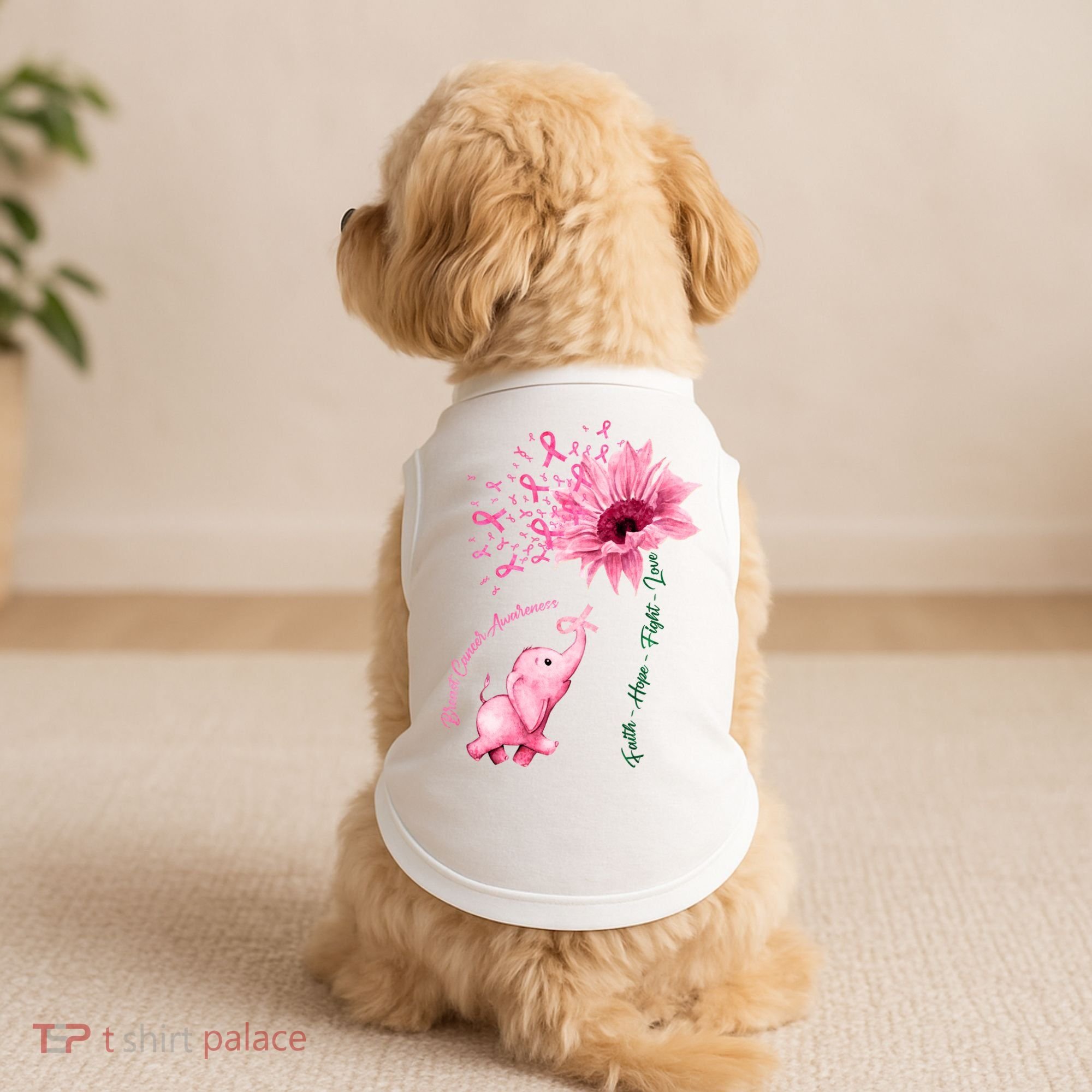Breast Cancer Awareness Sunflower Elephant Pink Ribbon Doggie Tank
