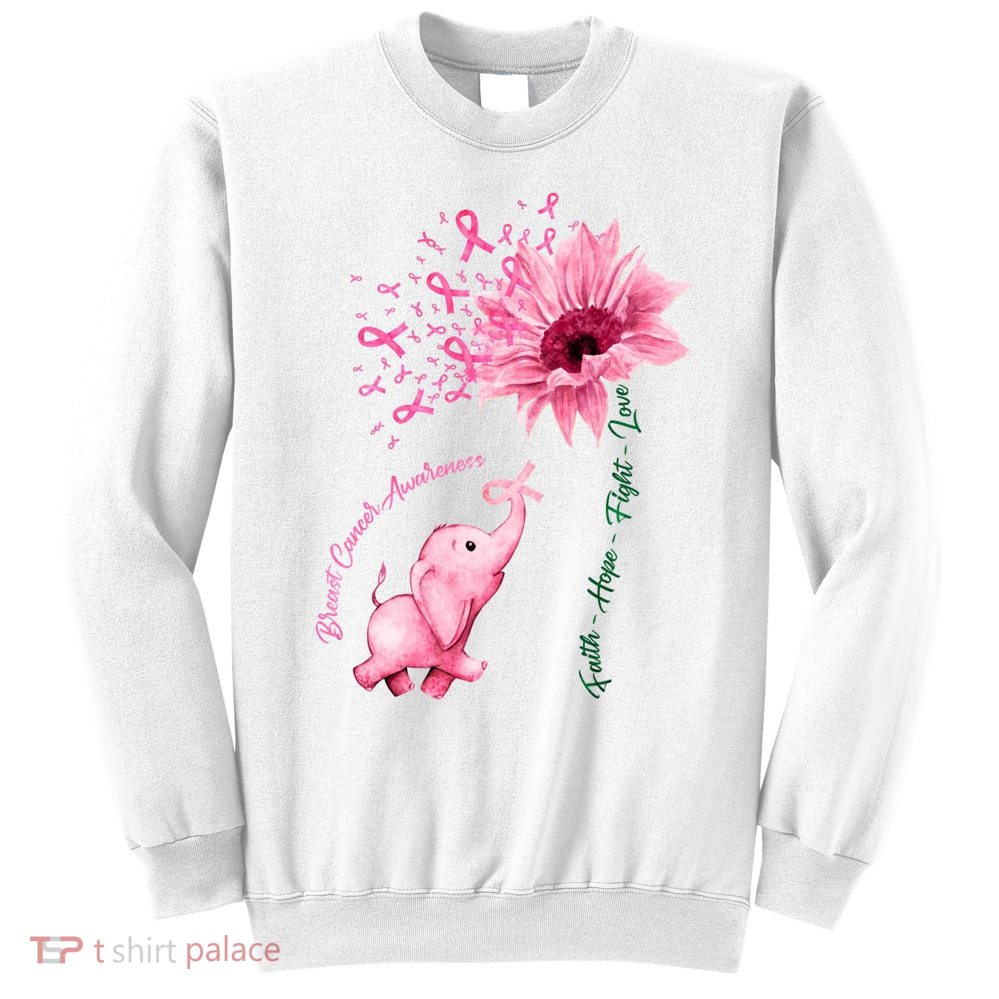 Breast Cancer Awareness Sunflower Elephant Pink Ribbon Sweatshirt