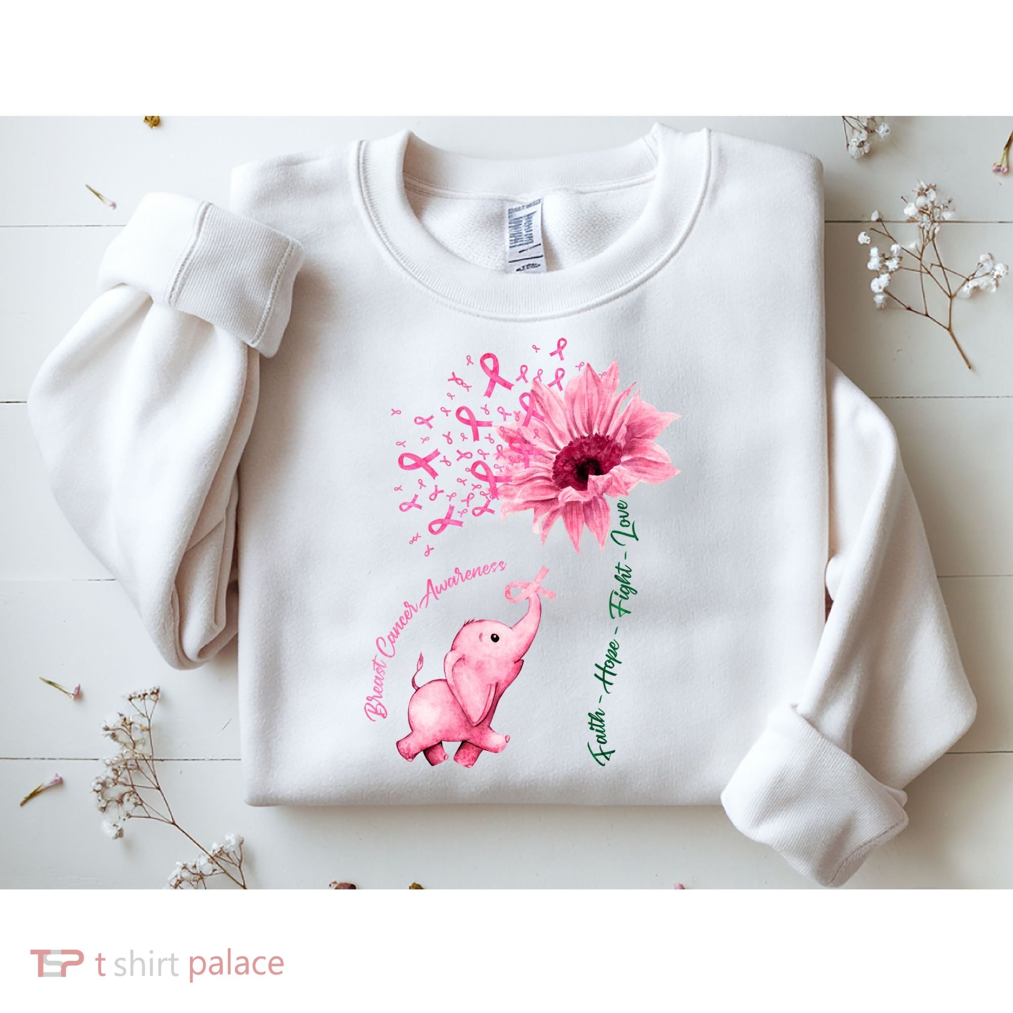 Breast Cancer Awareness Sunflower Elephant Pink Ribbon Sweatshirt