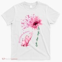 Breast Cancer Awareness Sunflower Elephant Pink Ribbon T-Shirt thumb 0