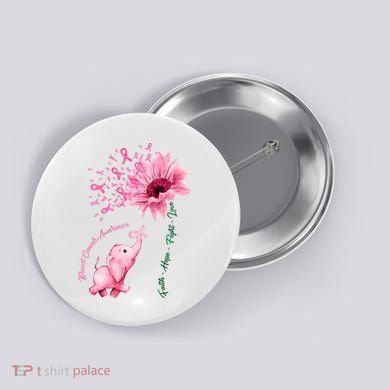 Breast Cancer Awareness Sunflower Elephant Pink Ribbon Button