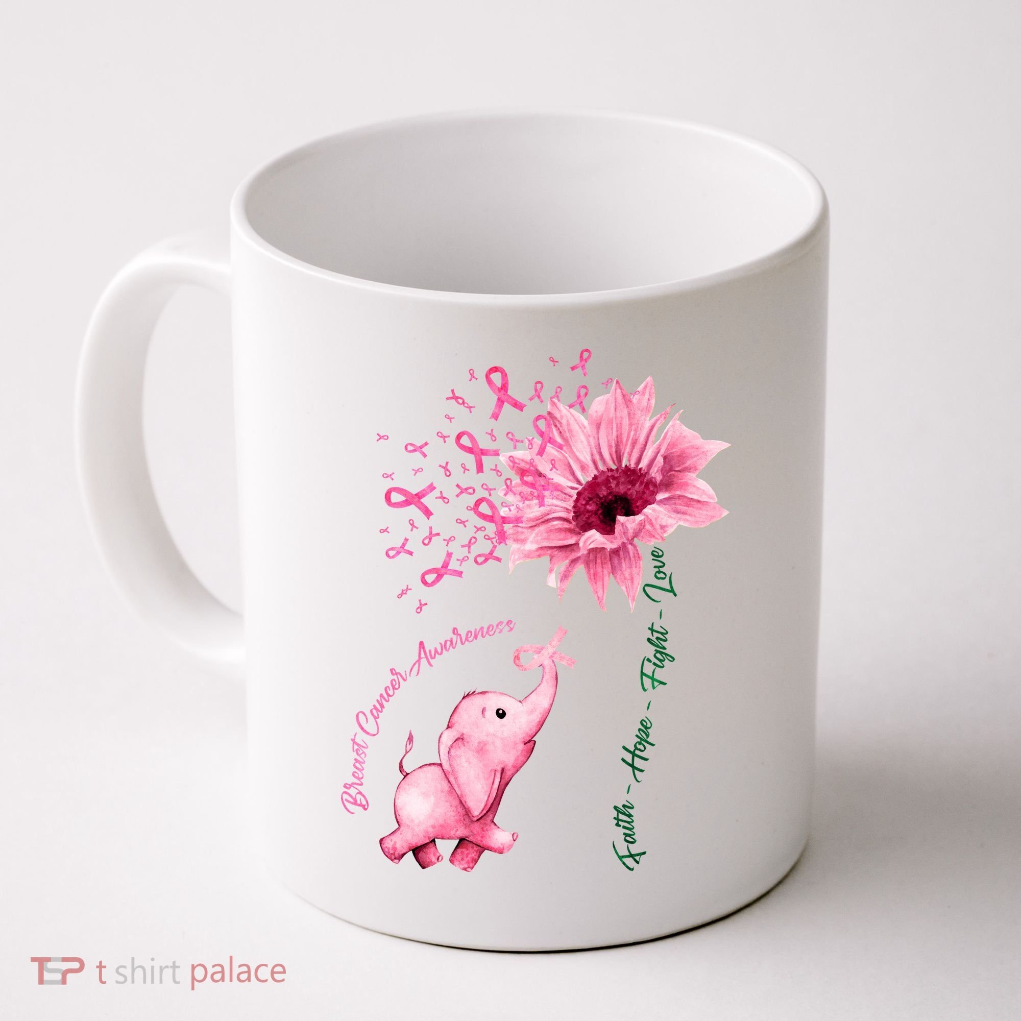 Breast Cancer Awareness Sunflower Elephant Pink Ribbon Coffee Mug