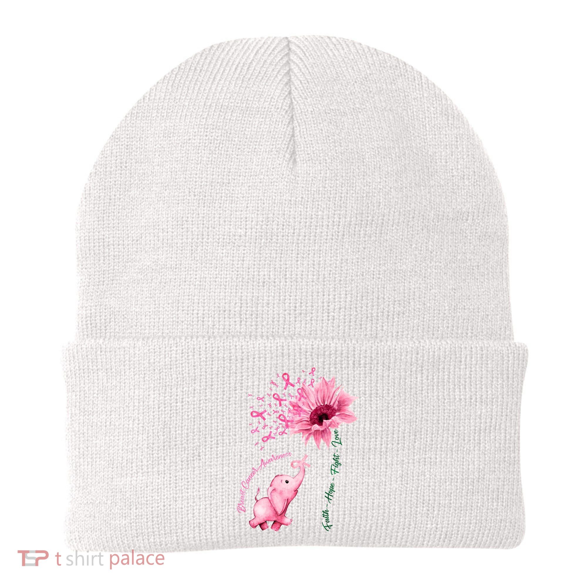 Breast Cancer Awareness Sunflower Elephant Pink Ribbon Beanie