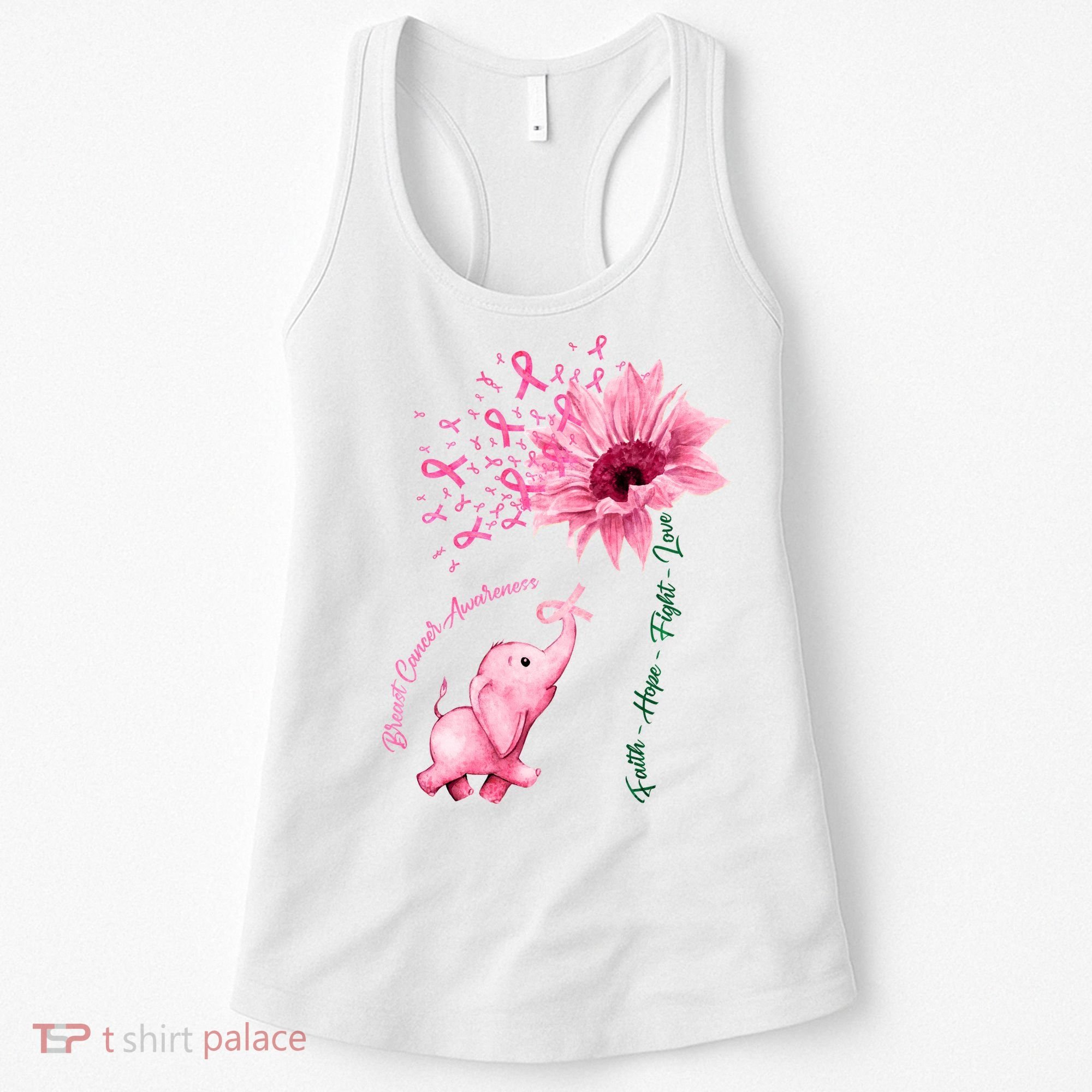 Breast Cancer Awareness Sunflower Elephant Pink Ribbon Women's Tank Top