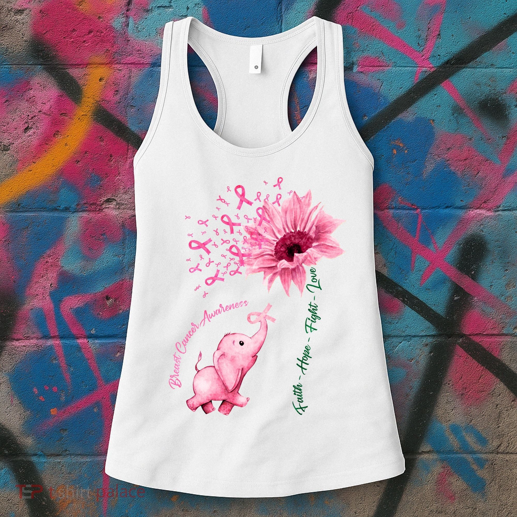 Breast Cancer Awareness Sunflower Elephant Pink Ribbon Women's Tank Top
