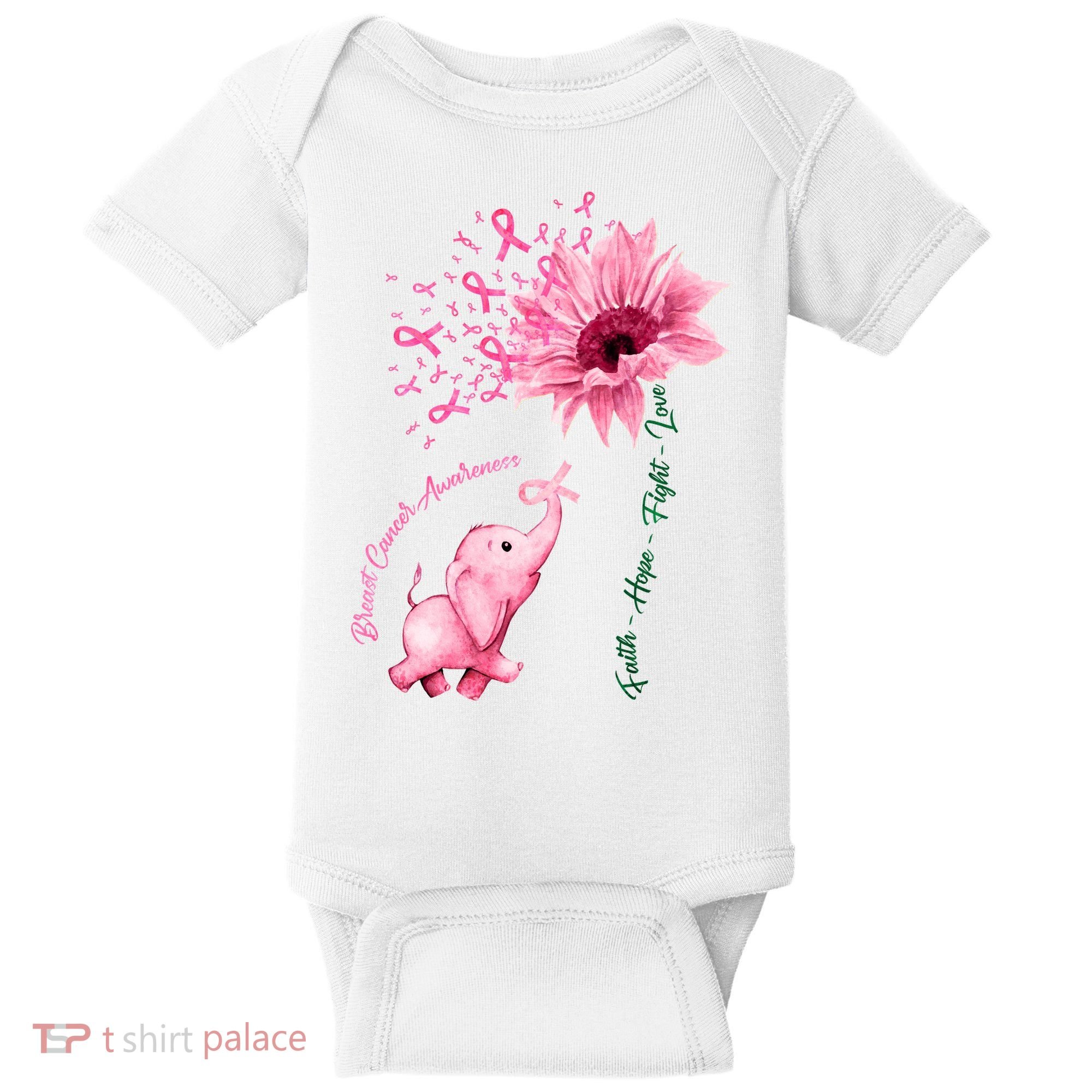 Breast Cancer Awareness Sunflower Elephant Pink Ribbon Baby Bodysuit