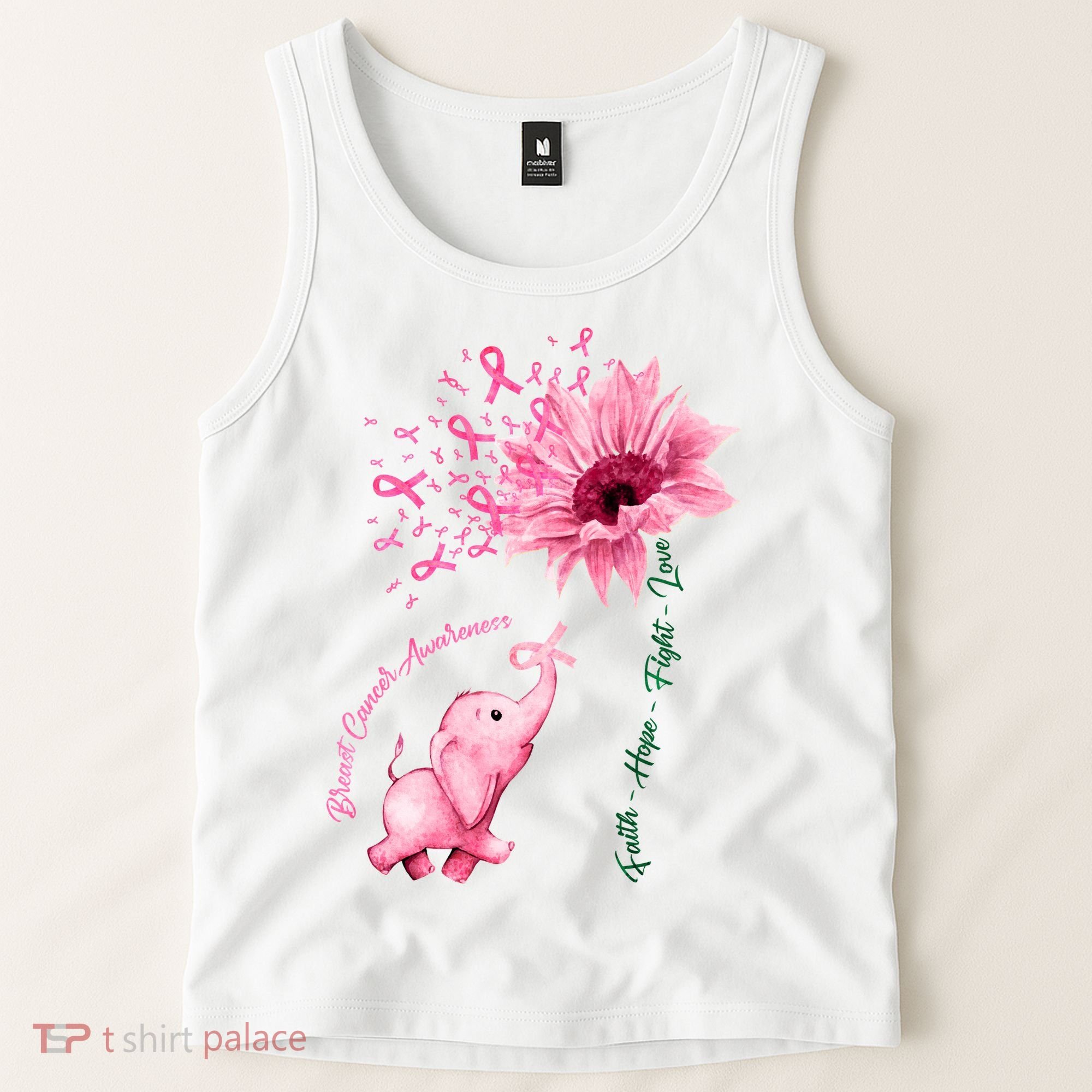 Breast Cancer Awareness Sunflower Elephant Pink Ribbon Tank Top