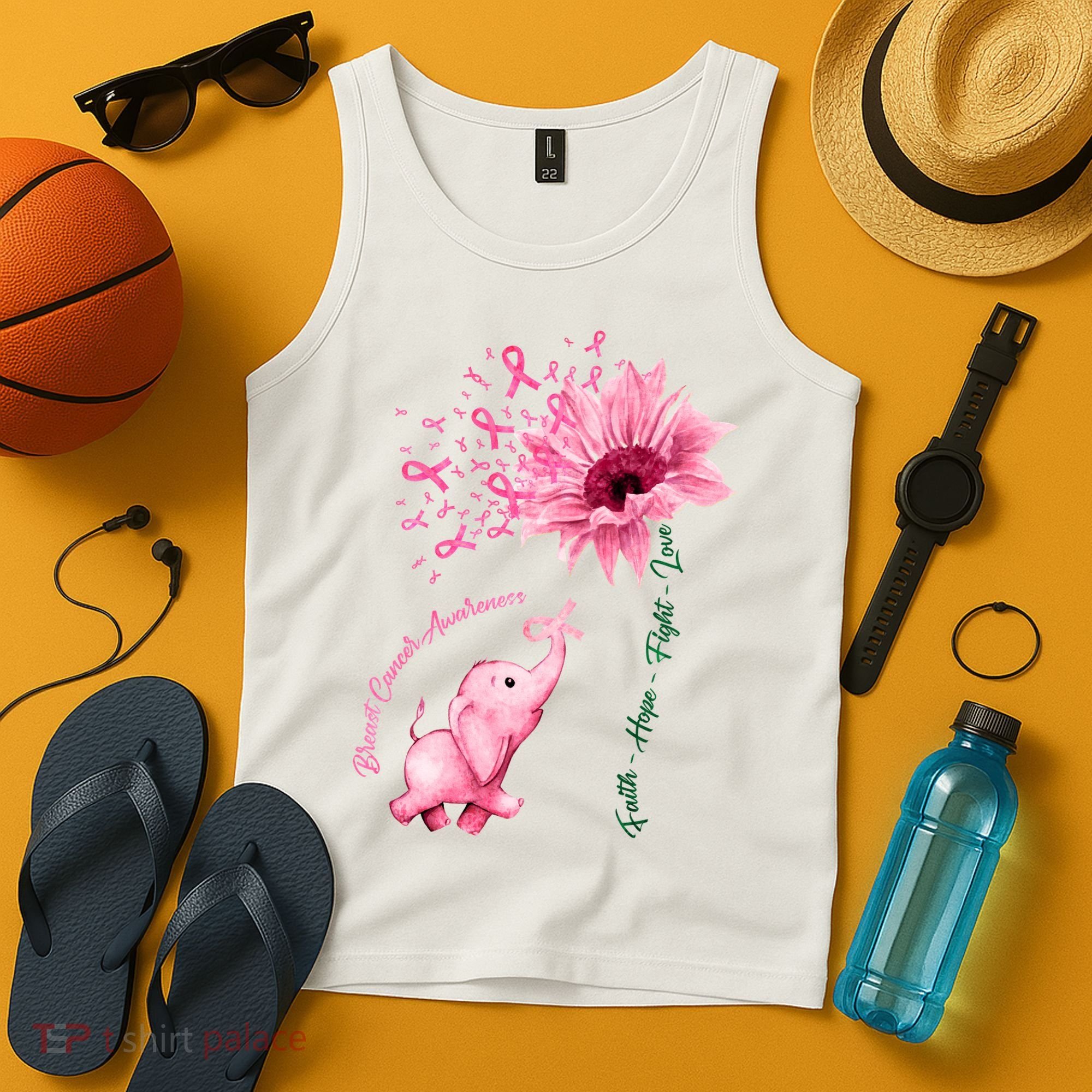 Breast Cancer Awareness Sunflower Elephant Pink Ribbon Tank Top