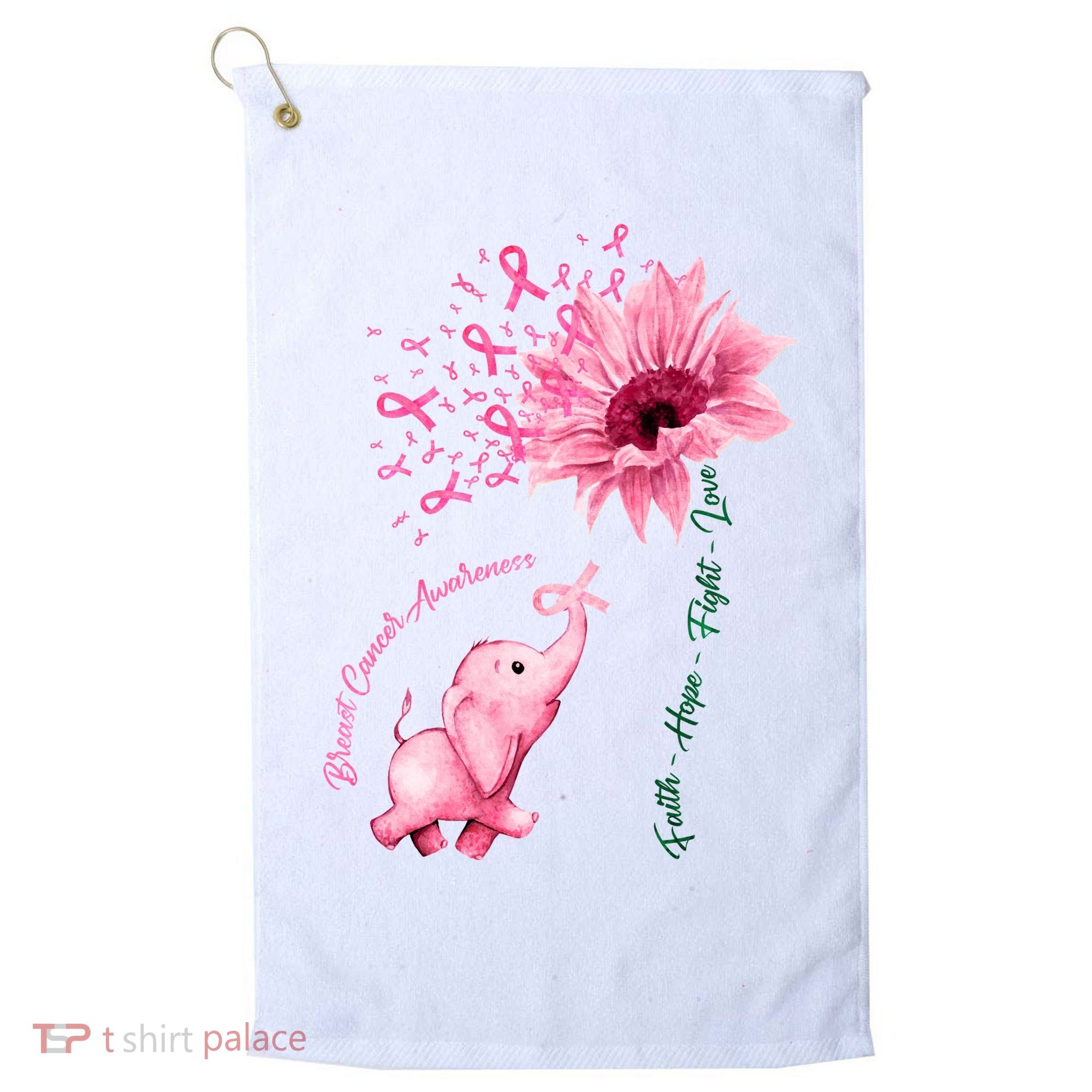 Breast Cancer Awareness Sunflower Elephant Pink Ribbon Golf Towel