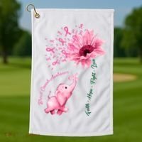 Breast Cancer Awareness Sunflower Elephant Pink Ribbon Golf Towel thumb 1
