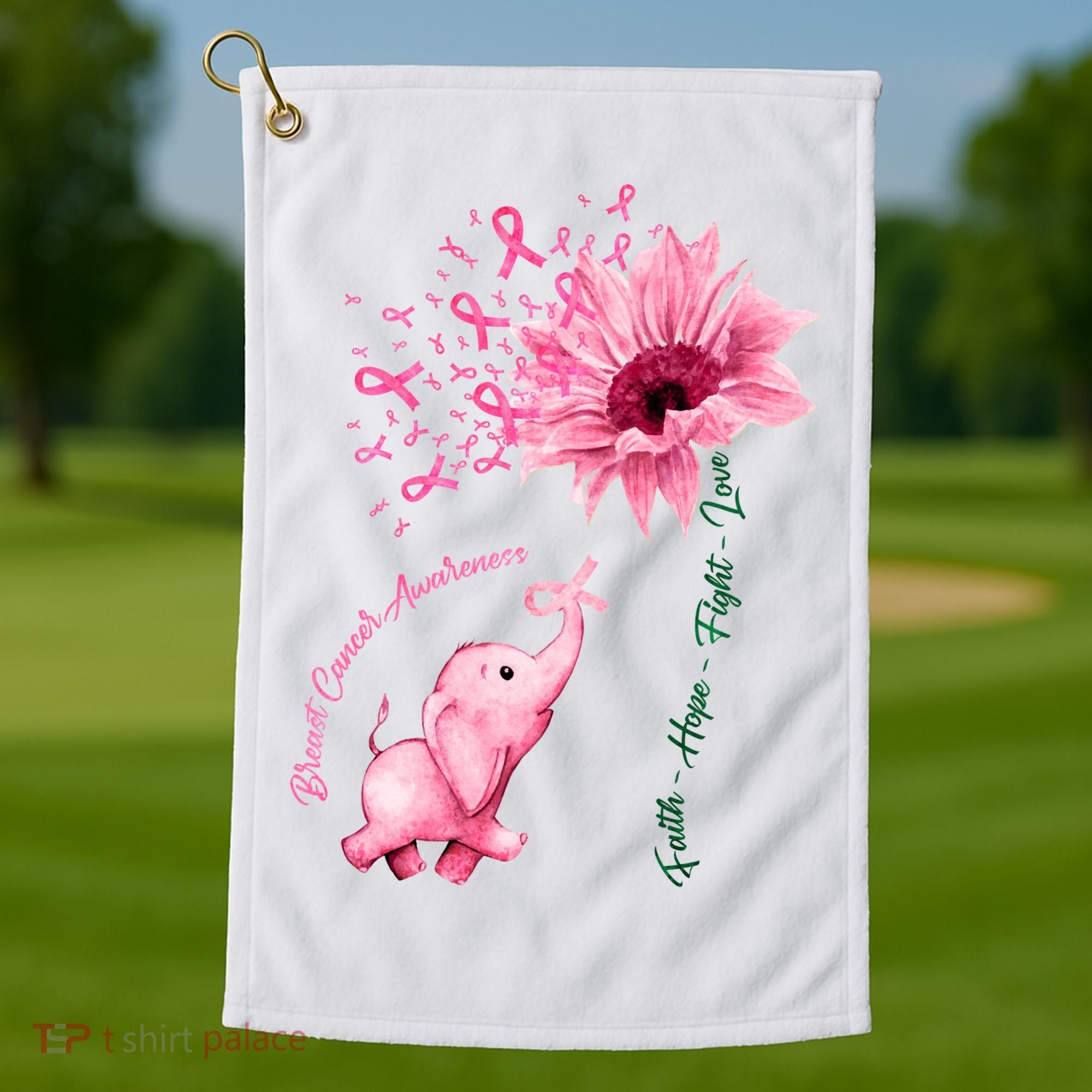 Breast Cancer Awareness Sunflower Elephant Pink Ribbon Golf Towel