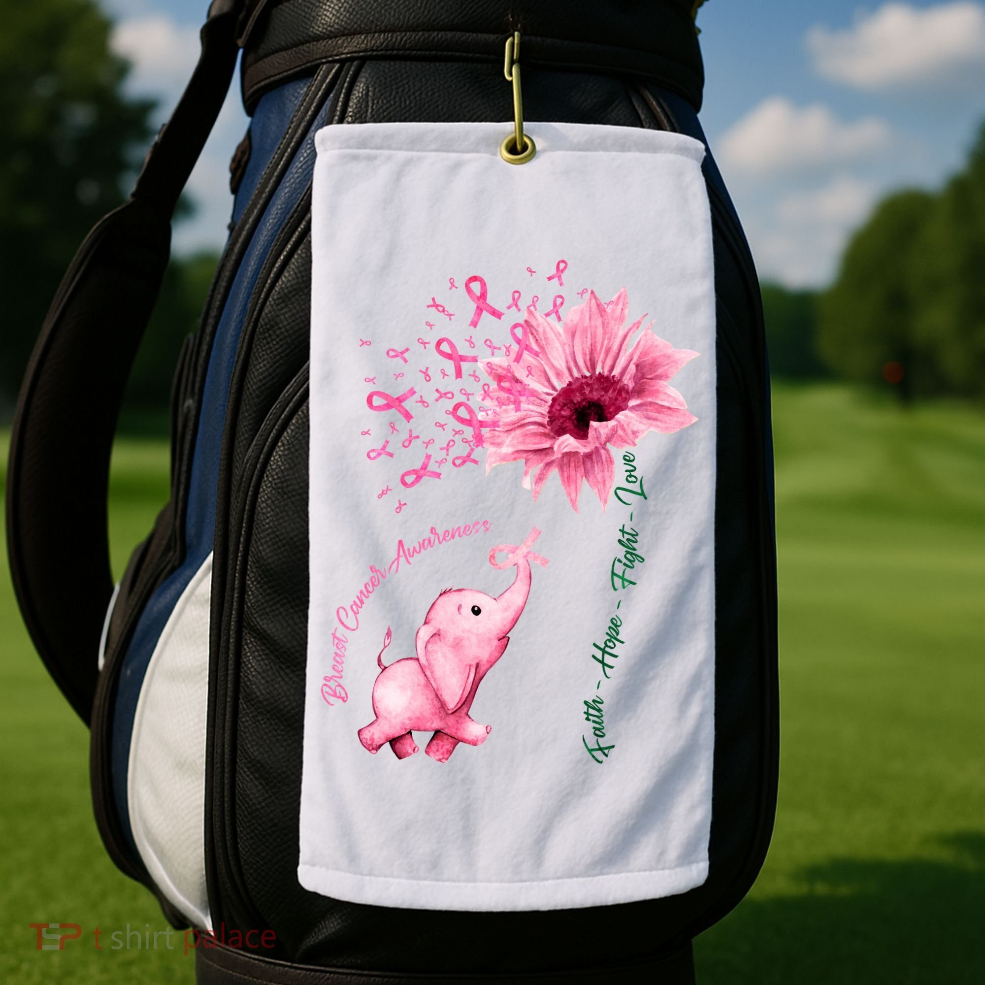 Breast Cancer Awareness Sunflower Elephant Pink Ribbon Golf Towel