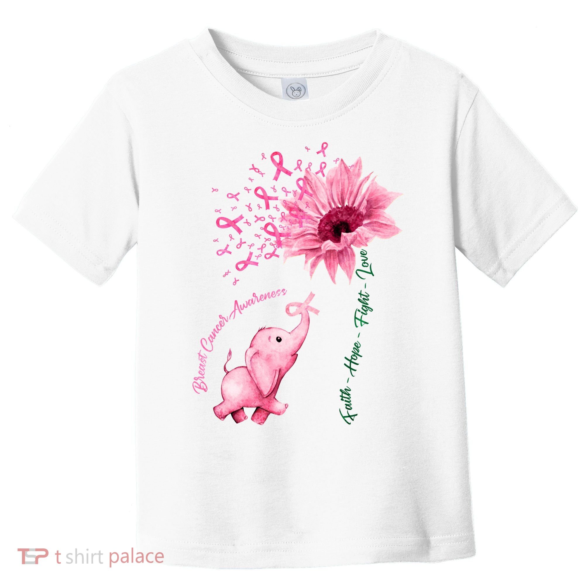 Breast Cancer Awareness Sunflower Elephant Pink Ribbon Toddler T-Shirt