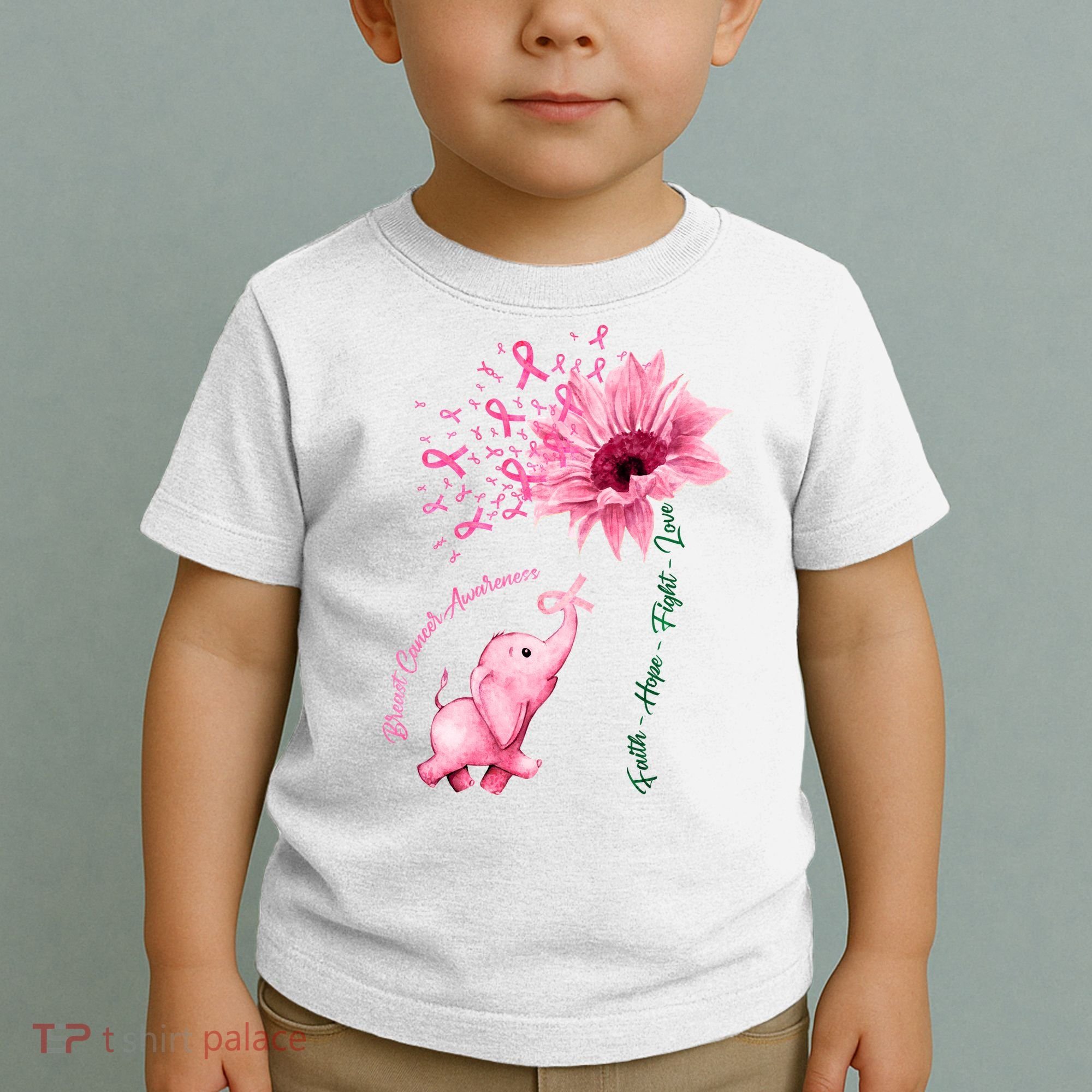 Breast Cancer Awareness Sunflower Elephant Pink Ribbon Toddler T-Shirt