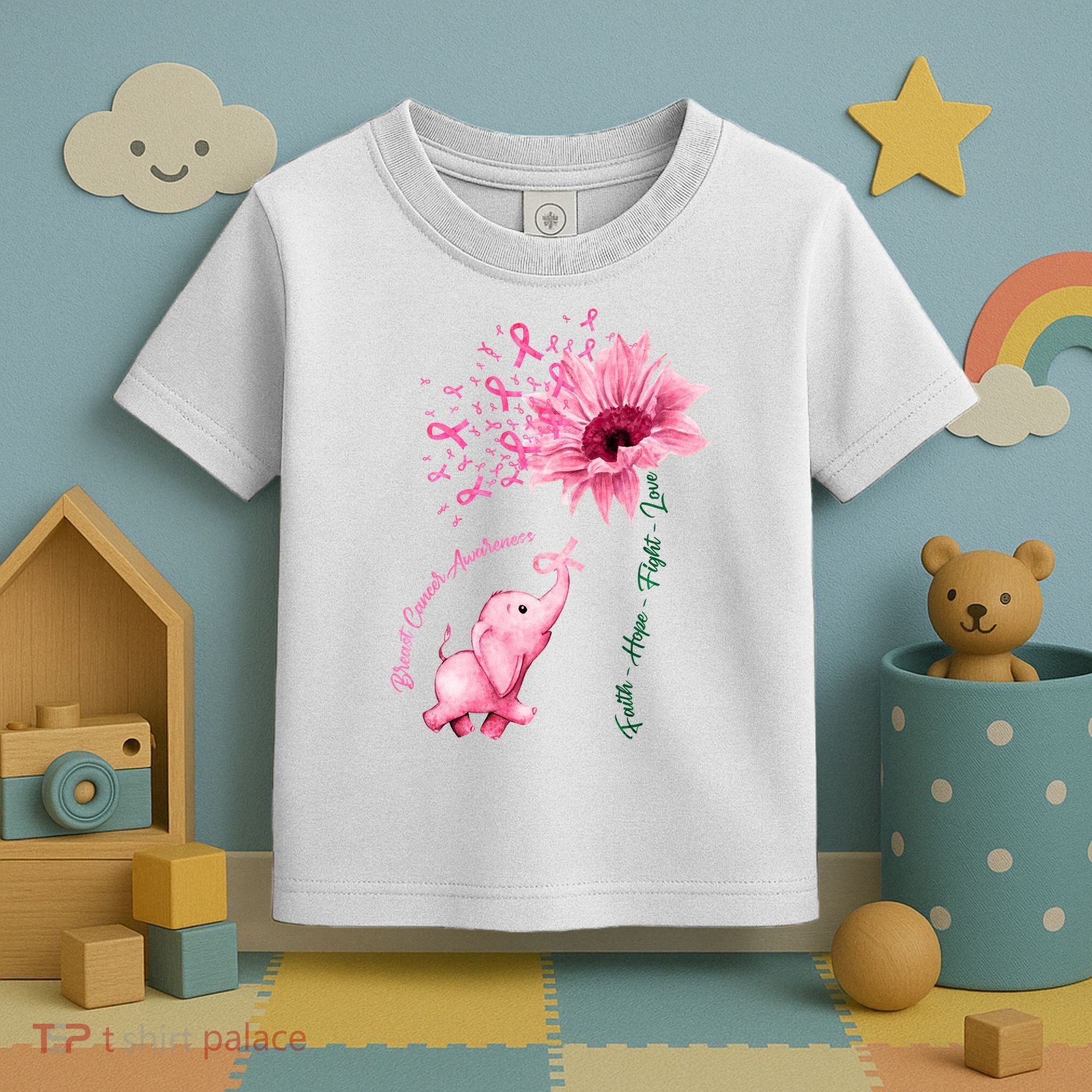 Breast Cancer Awareness Sunflower Elephant Pink Ribbon Toddler T-Shirt