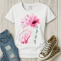 Breast Cancer Awareness Sunflower Elephant Pink Ribbon Women's T-Shirt thumb 3