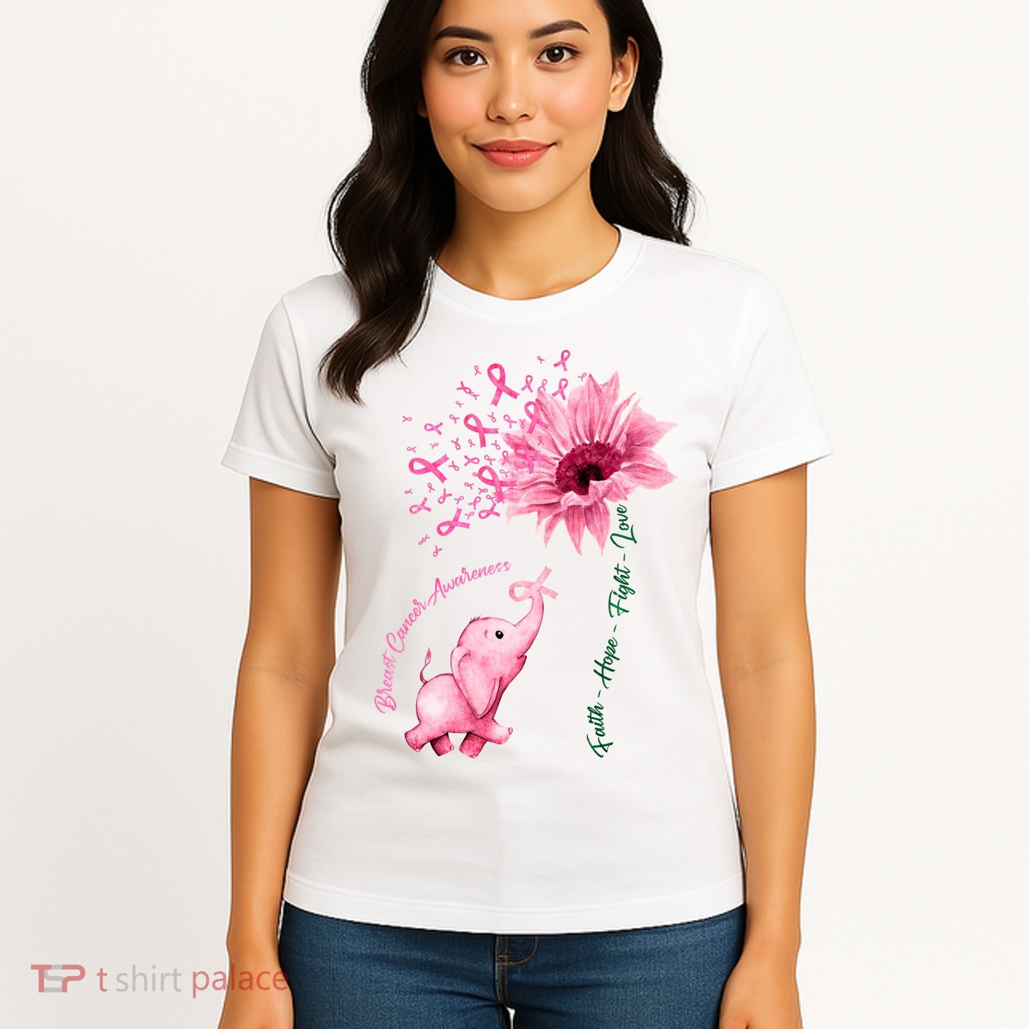 Breast Cancer Awareness Sunflower Elephant Pink Ribbon Women's T-Shirt