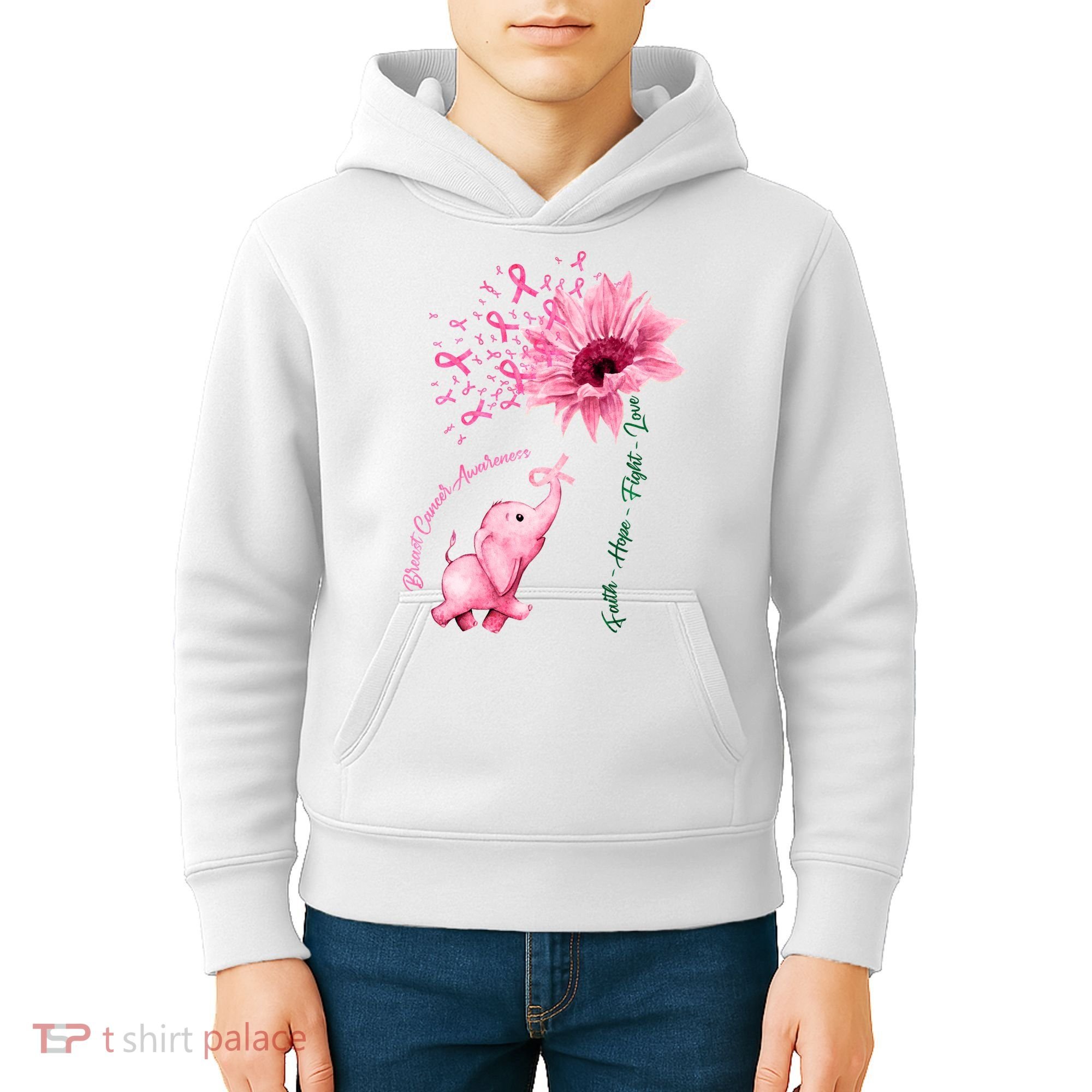Breast Cancer Awareness Sunflower Elephant Pink Ribbon Kids Hoodie