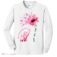 Breast Cancer Awareness Sunflower Elephant Pink Ribbon Kids Long Sleeve Shirt thumb 0