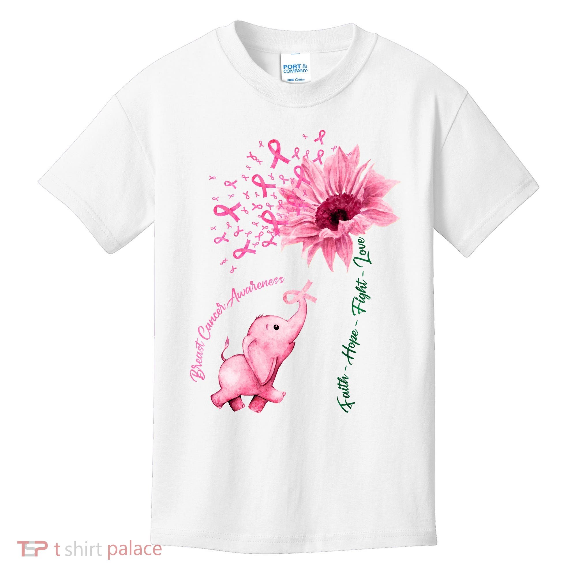 Breast Cancer Awareness Sunflower Elephant Pink Ribbon Kids T-Shirt