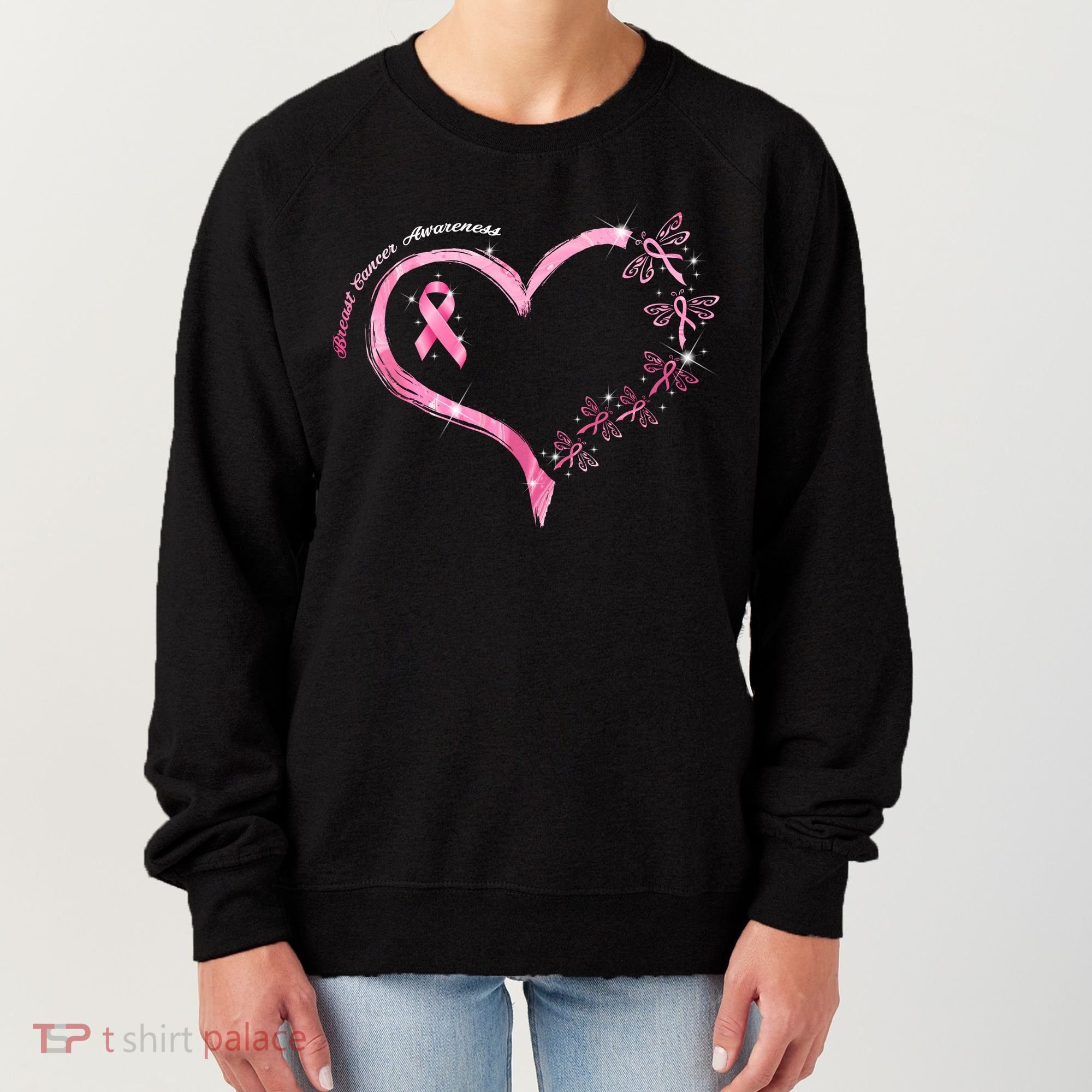 Breast Cancer Awareness Butterfly Simple Logo Women's Sweatshirt