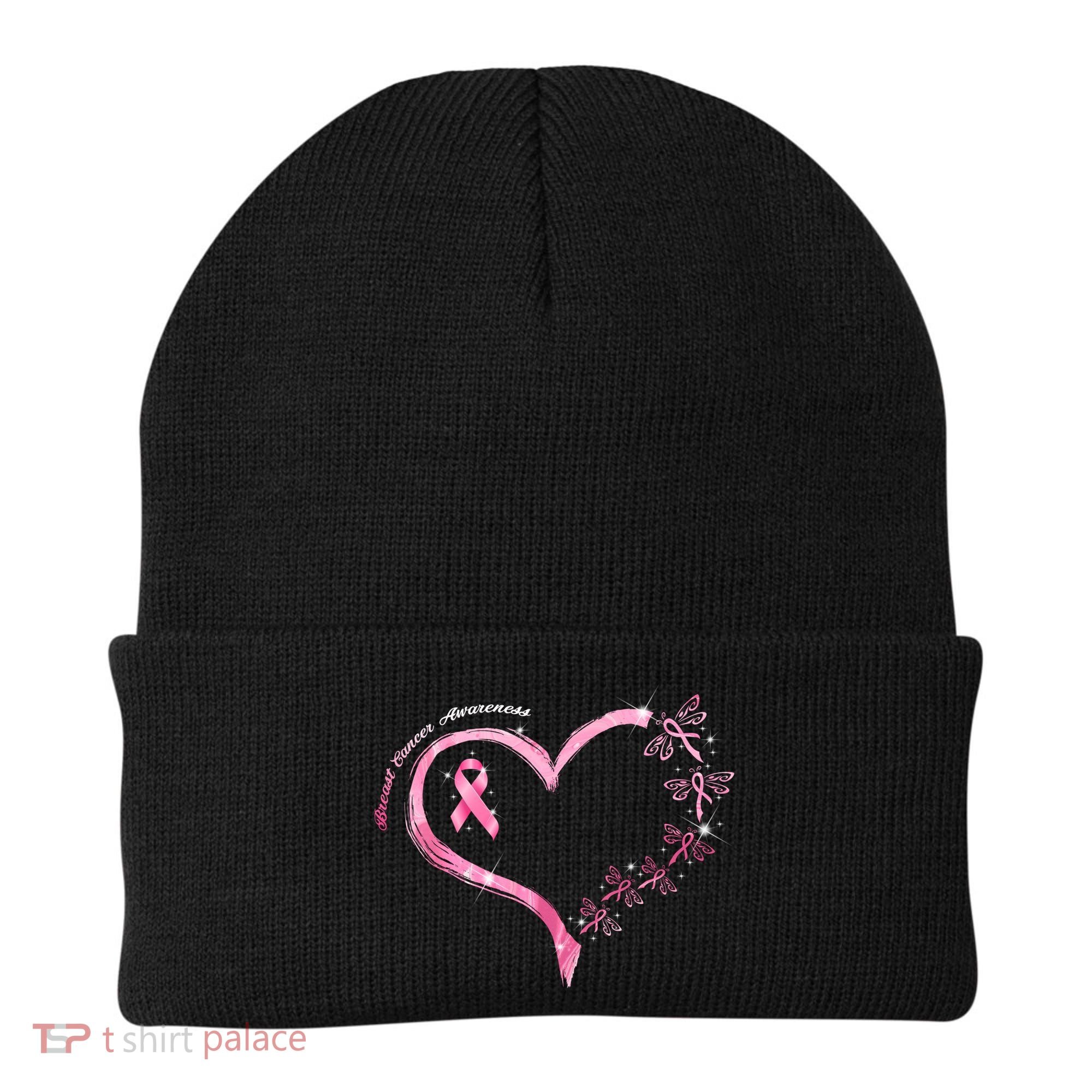 Breast Cancer Awareness Butterfly Simple Logo Beanie