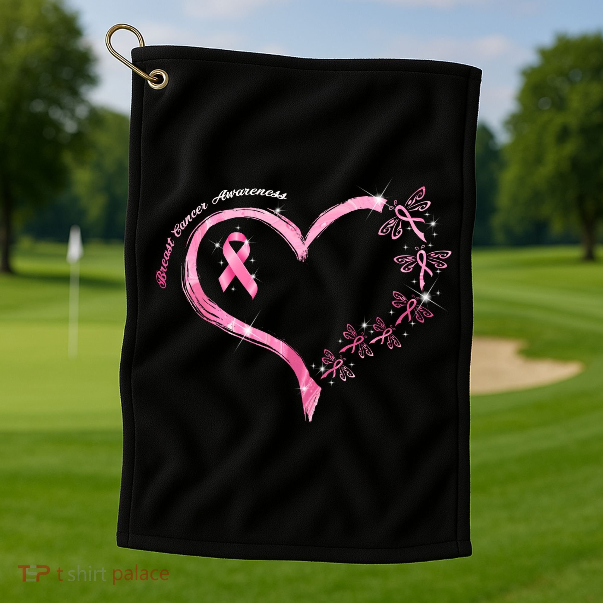 Breast Cancer Awareness Butterfly Simple Logo Golf Towel