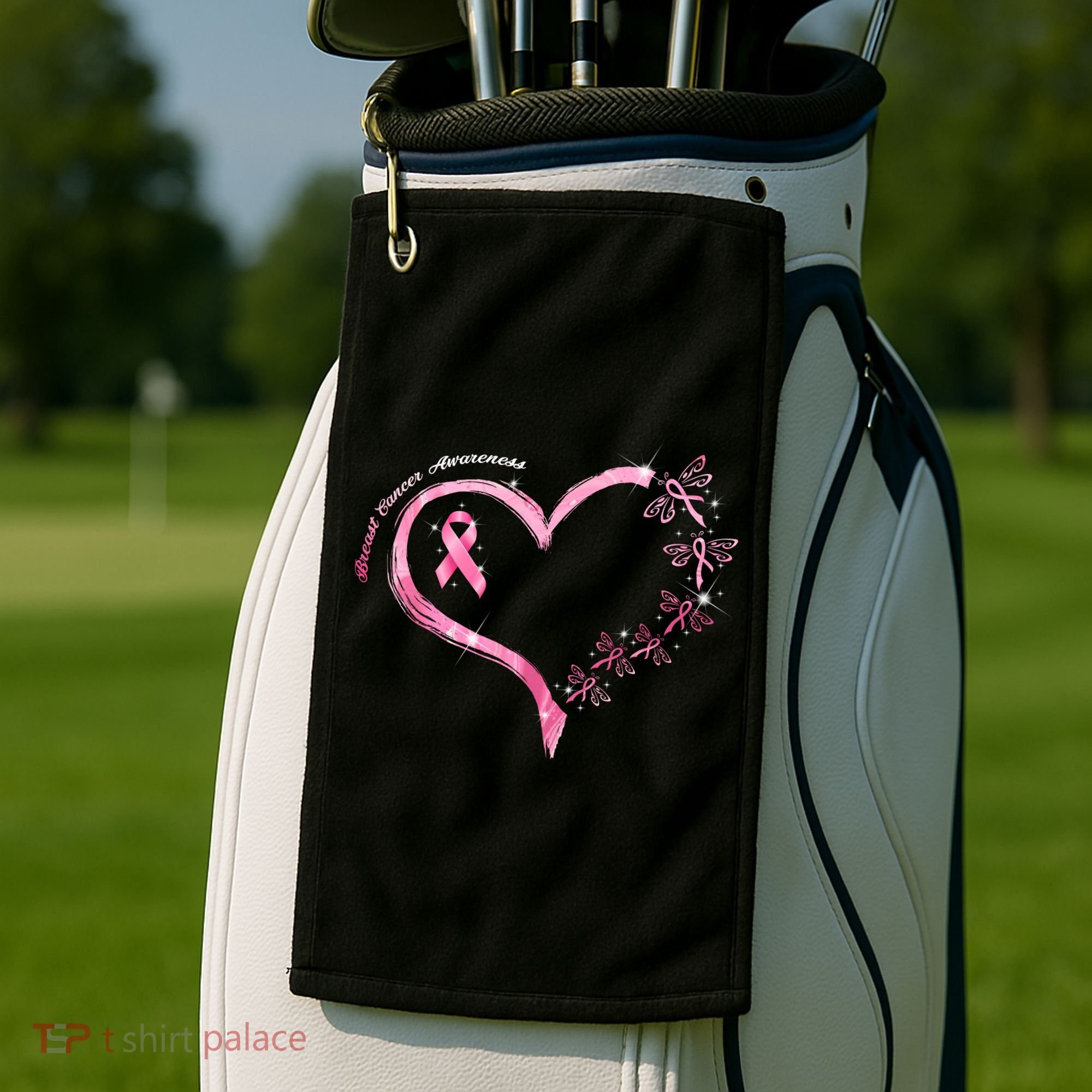 Breast Cancer Awareness Butterfly Simple Logo Golf Towel