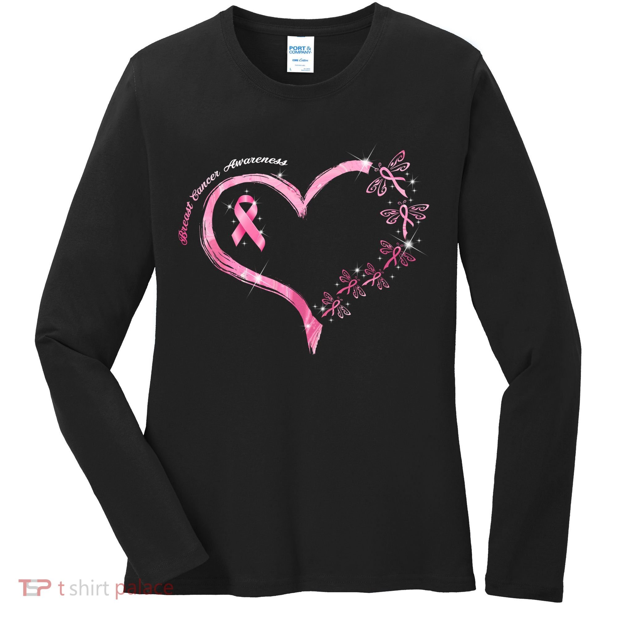 Breast Cancer Awareness Butterfly Simple Logo Women's Long Sleeve Shirt