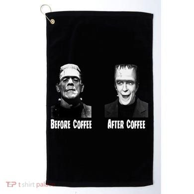 Before Coffee After Coffee Funny Monster Golf Towel