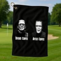 Before Coffee After Coffee Funny Monster Golf Towel thumb 1