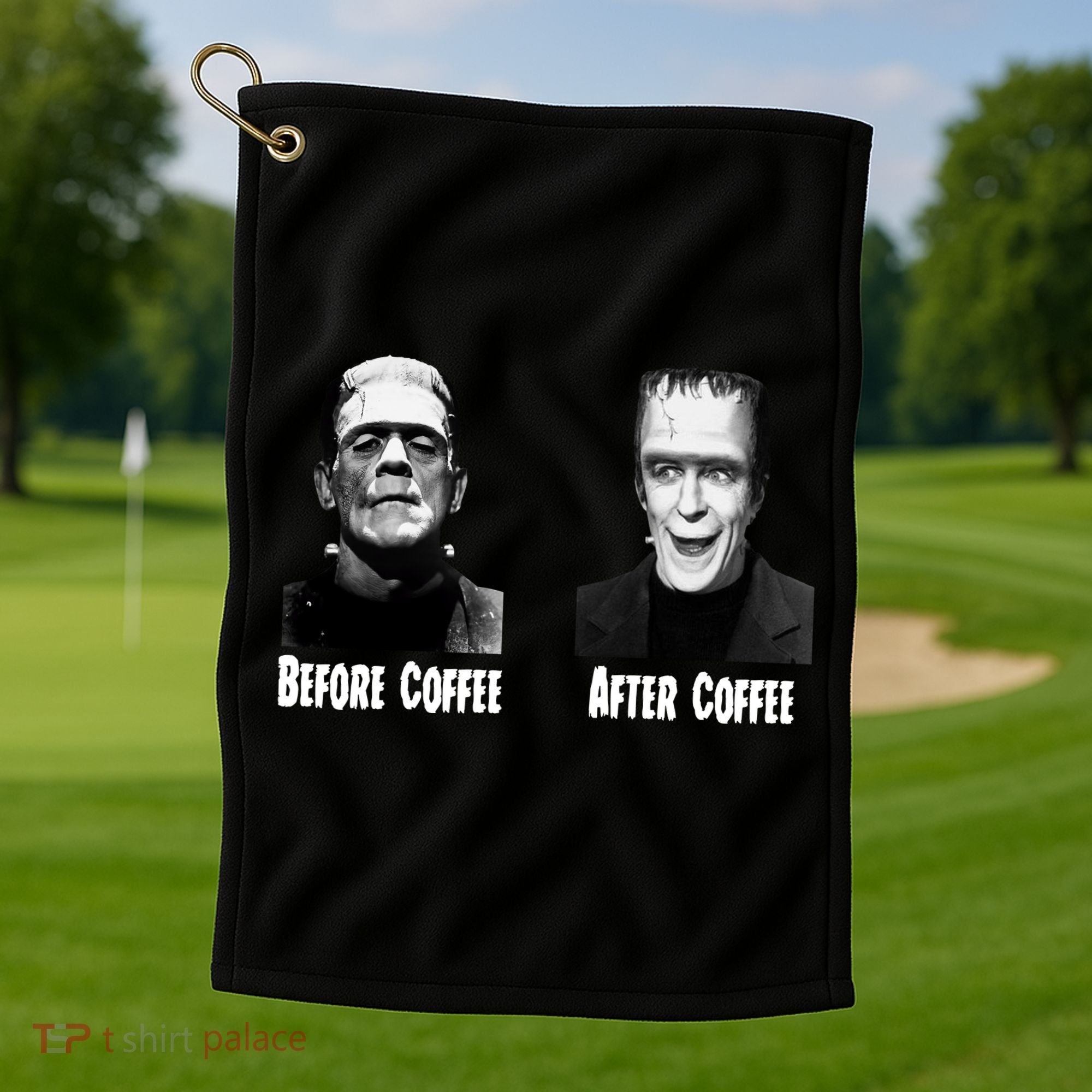 Before Coffee After Coffee Funny Monster Golf Towel