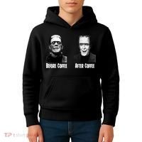 Before Coffee After Coffee Funny Monster Kids Hoodie thumb 4