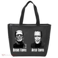 Before Coffee After Coffee Funny Monster Tote Bag thumb 0