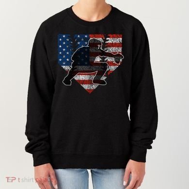Baseball Catcher American Flag Home Plate Funny Gift Women's Sweatshirt