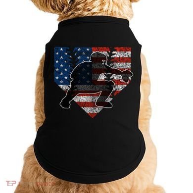 Baseball Catcher American Flag Home Plate Funny Gift Doggie Tank