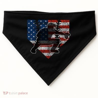 Baseball Catcher American Flag Home Plate Funny Gift USA-Made Doggie Bandana