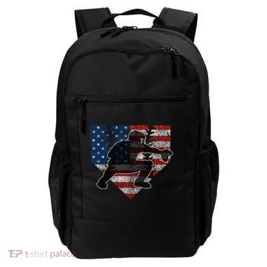 Baseball Catcher American Flag Home Plate Funny Gift Backpack